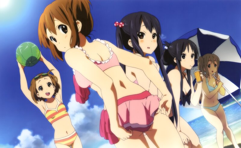 Anime Girls at Beach — Blue, Bright, Cheerful
