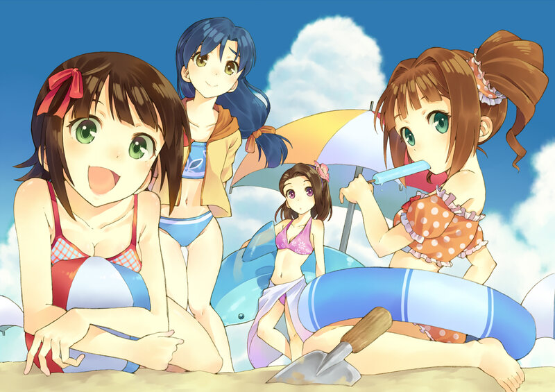 Anime Girls at Beach — Blue, Cheerful, Summer