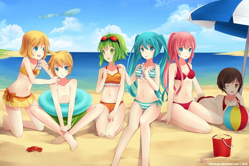 Anime Girls at Beach — Blue, Relaxed, Afternoon, Digital Art