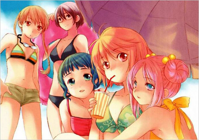 Anime Girls at Beach — Blue, Relaxed, Summer, Manga