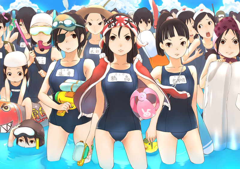 anime girls at beach party