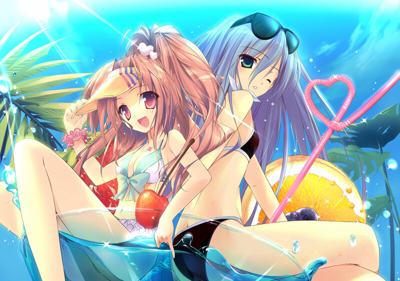 Anime girls at beach party