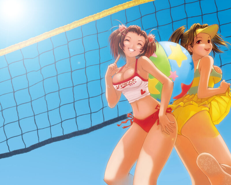 Anime girls at beach volleyball