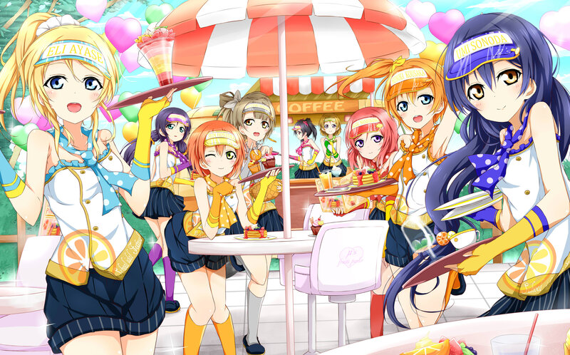 Anime Girls at Cafe — Blue, Cheerful