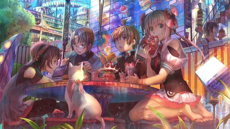 Anime Girls at Cafe — Blue, Lively