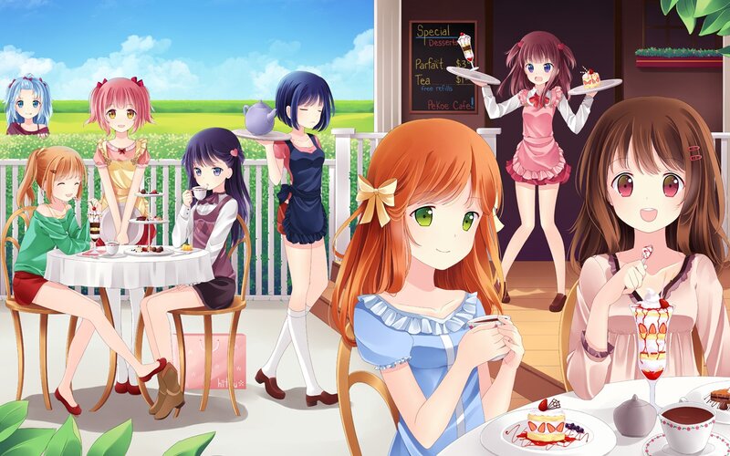 Anime Girls at Cafe — Blue