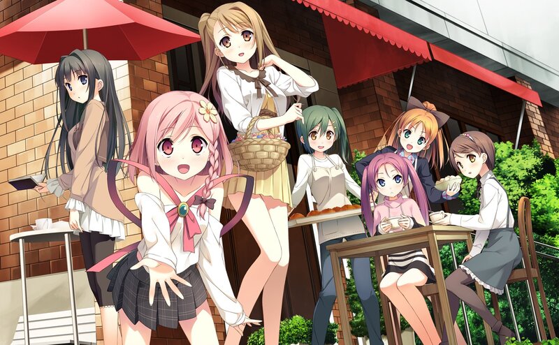 Anime Girls at Cafe — Red, Lively
