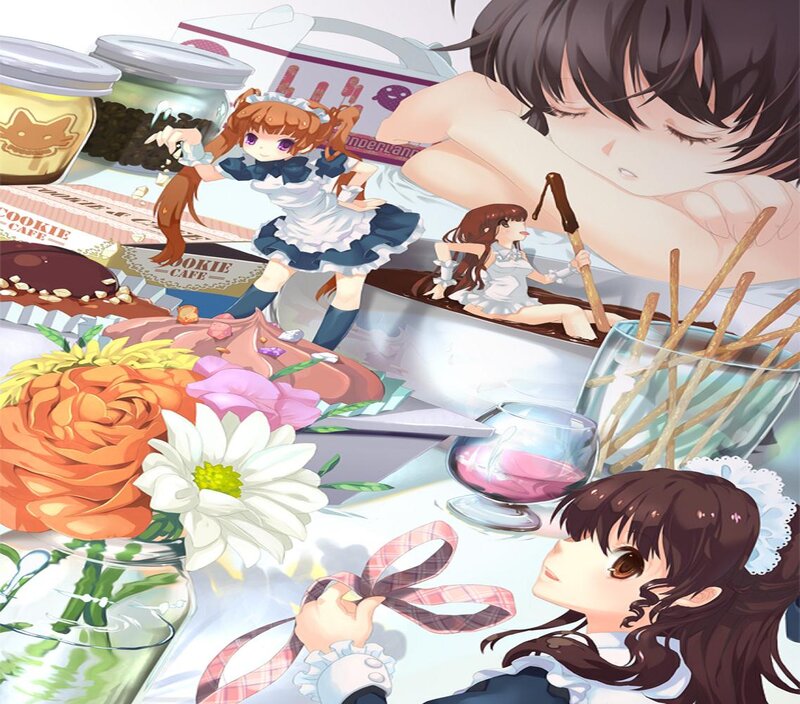 Anime Girls at Cafe — White