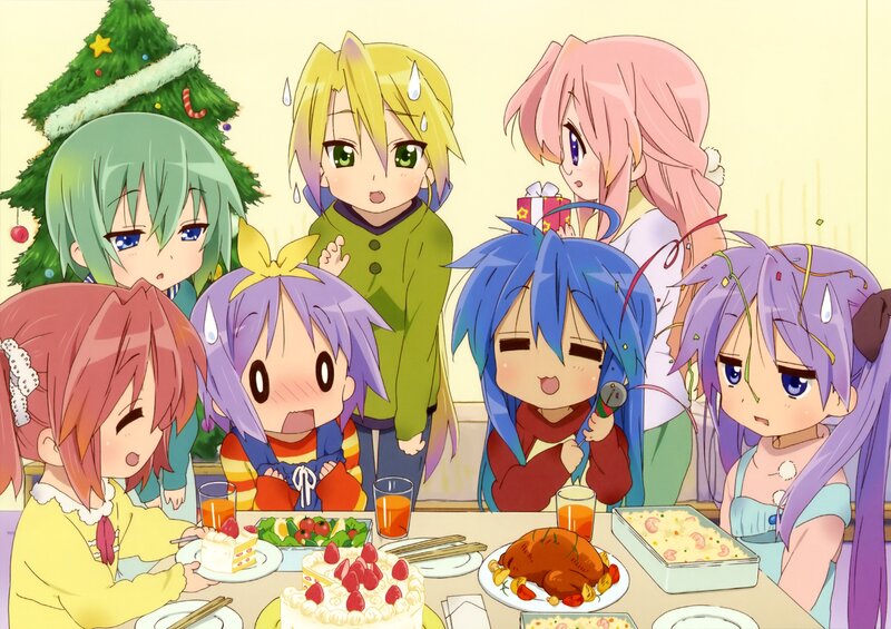 anime girls at Christmas dinner