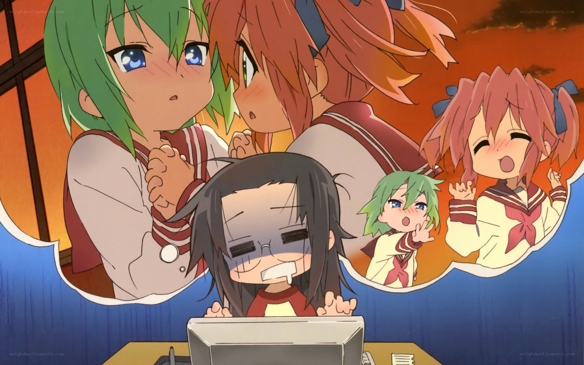 anime girls at computer
