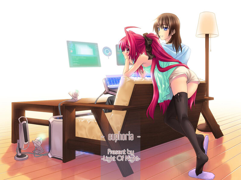 Anime girls at computer desk