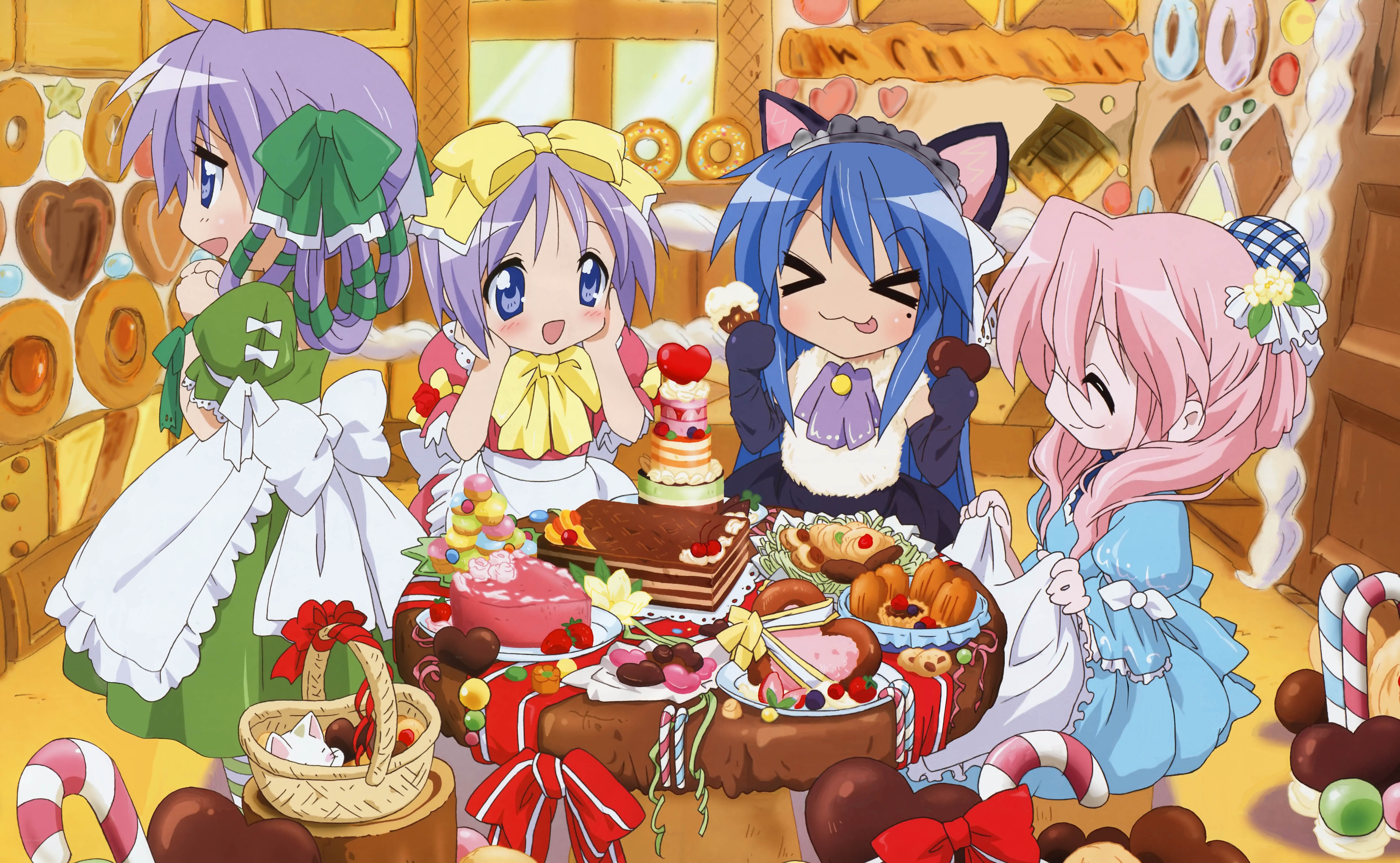 anime girls at dessert table