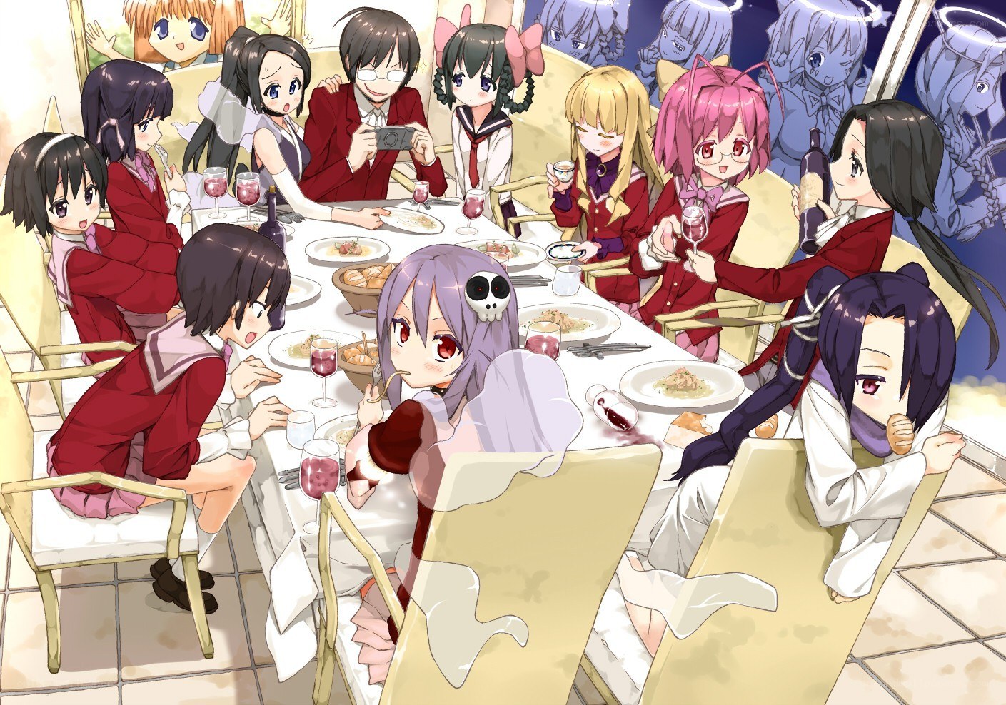 anime girls at dinner party