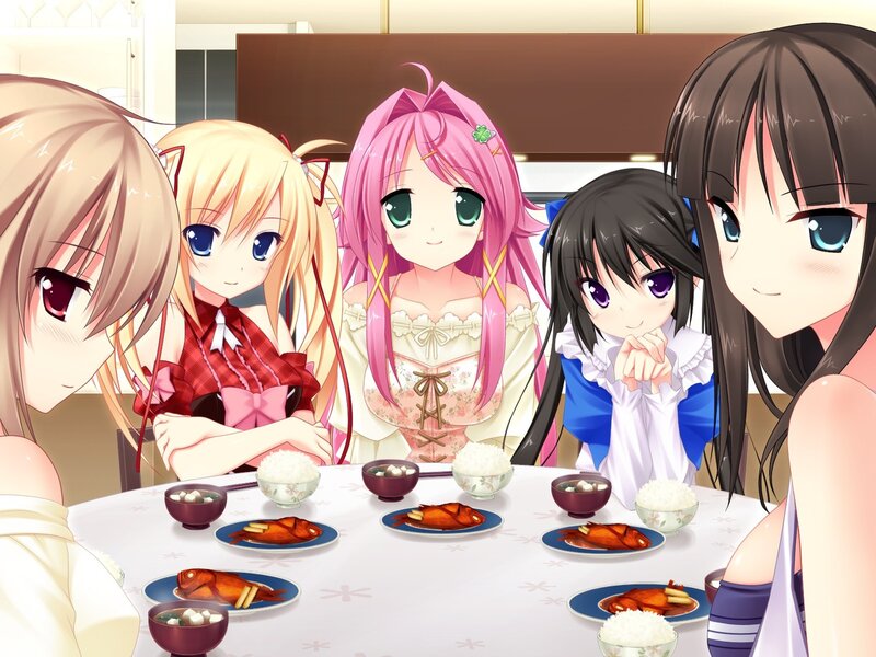 anime girls at dinner table