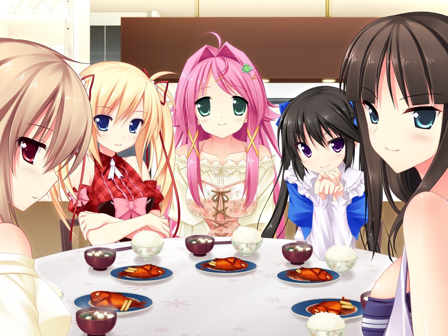 anime girls at dinner table