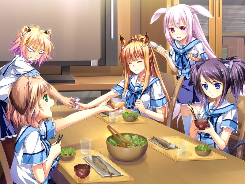Anime Girls at Dinner Table — Blue