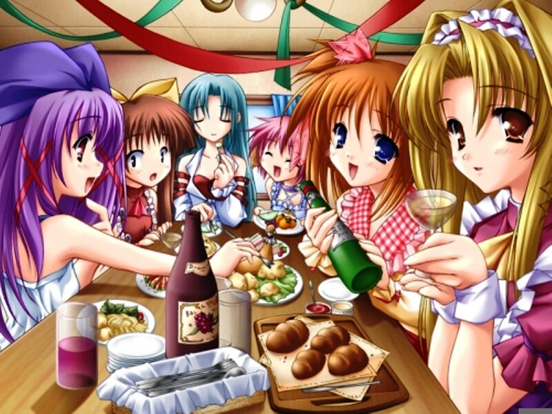 Anime Girls at Dinner Table — Purple
