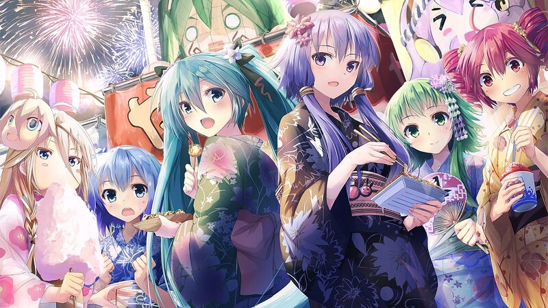 Anime Girls at Festival — Blue, Festive