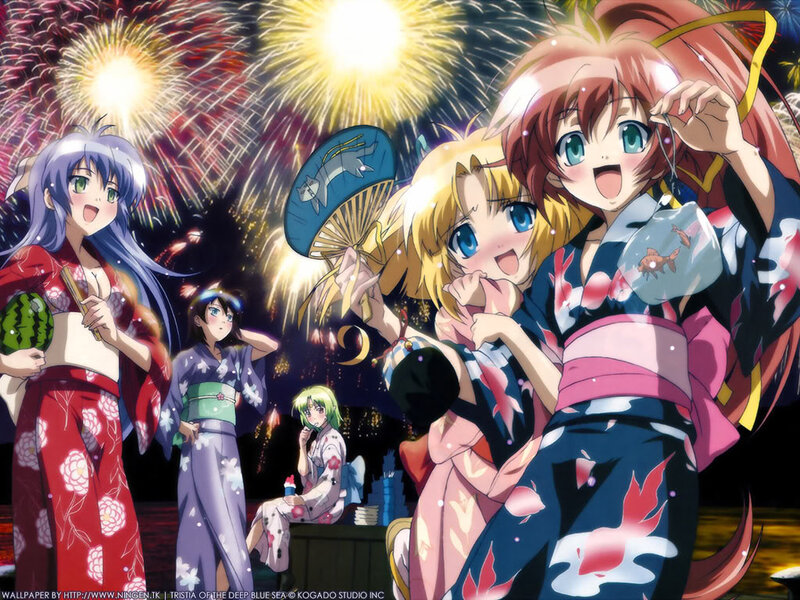 Anime Girls at Fireworks — Blue