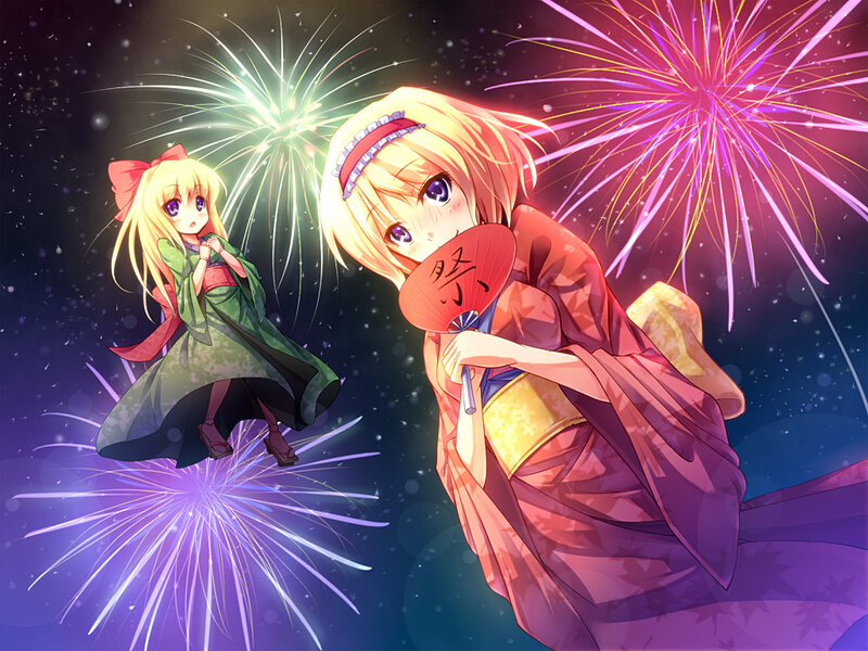 Anime girls at fireworks display