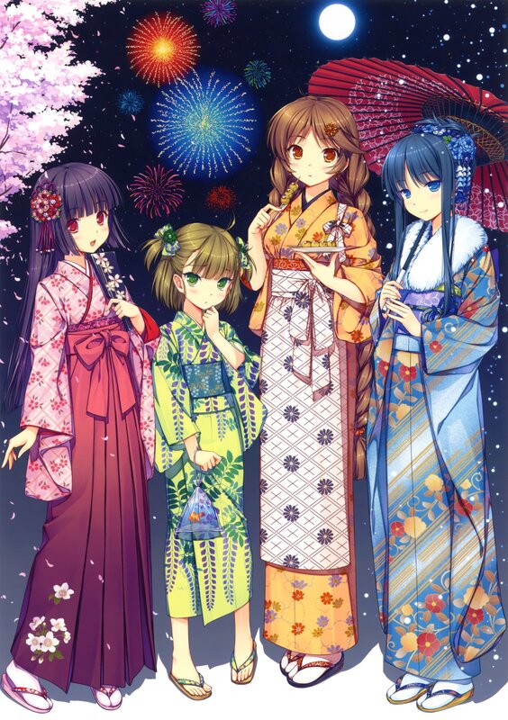 Anime girls at fireworks festival