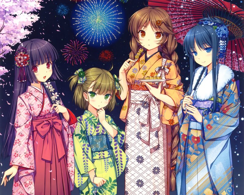 Anime girls at fireworks festival
