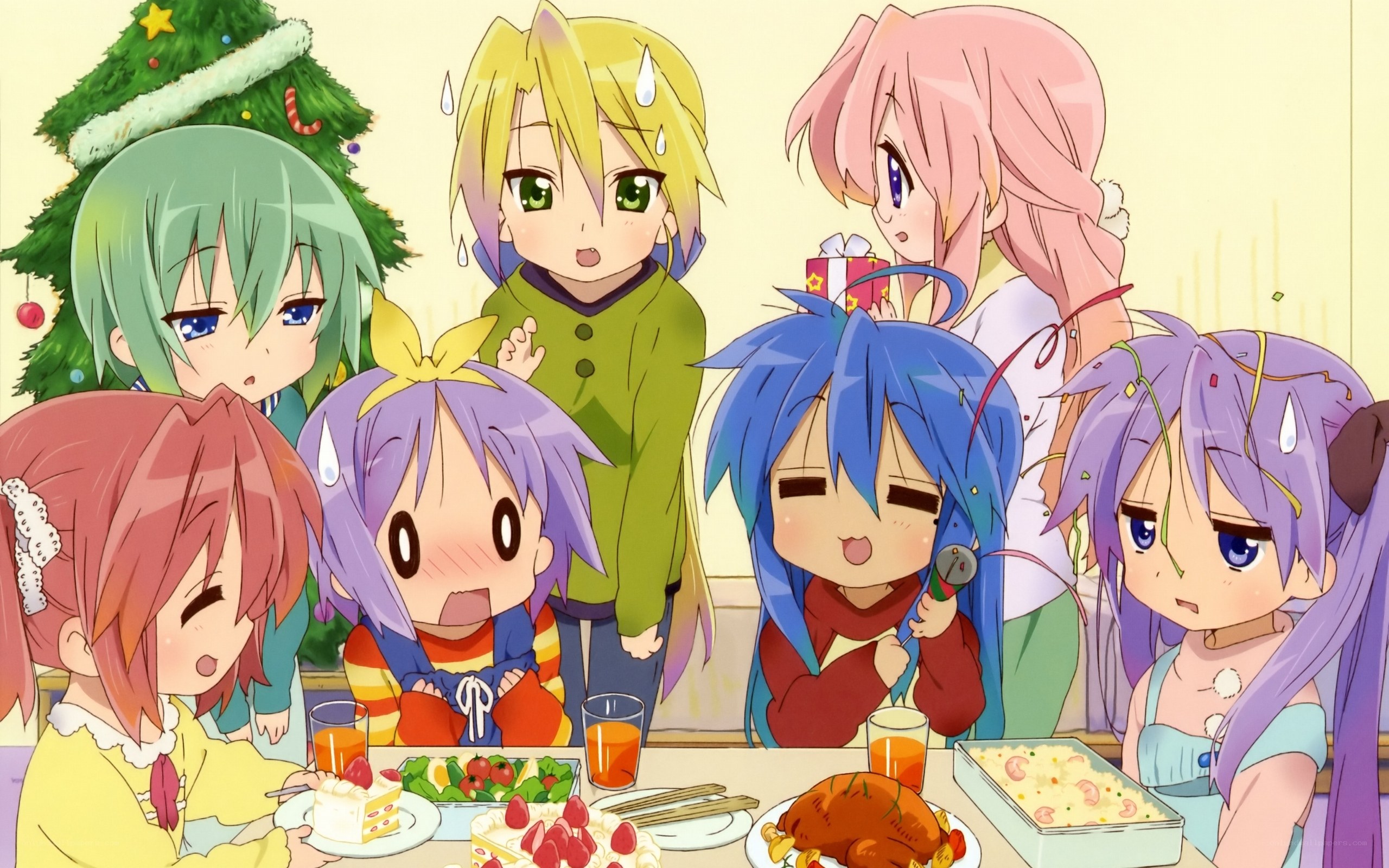 anime girls at holiday dinner