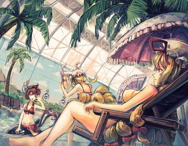 Anime girls at indoor pool