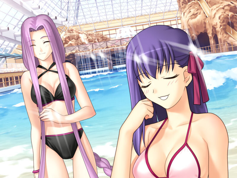 anime girls at indoor pool