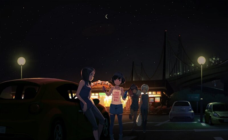 Anime Girls at Night — Black