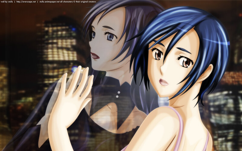 anime girls at night city