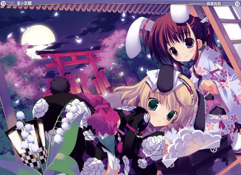 Anime girls at night festival