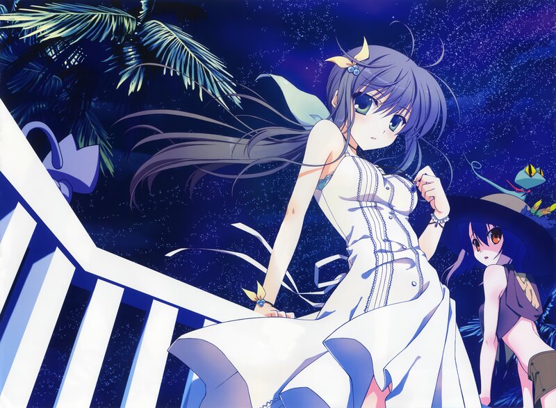 Anime girls at night on a balcony