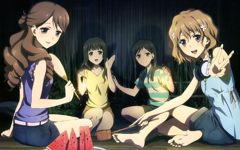 anime girls at night picnic