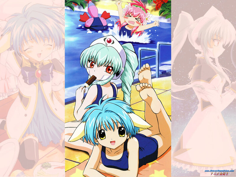 Anime Girls at Pool — Blue, Playful, Summer