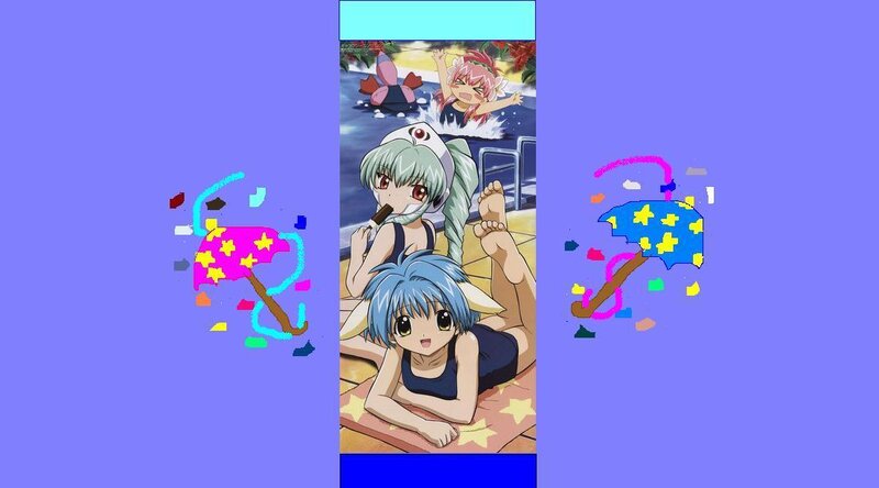 Anime Girls at Pool — Blue, Playful