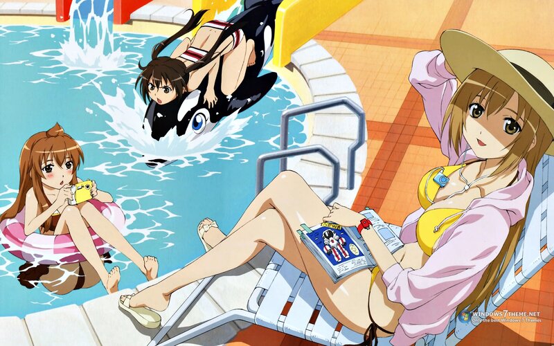 Anime Girls at Pool — Blue, Relaxed, Summer