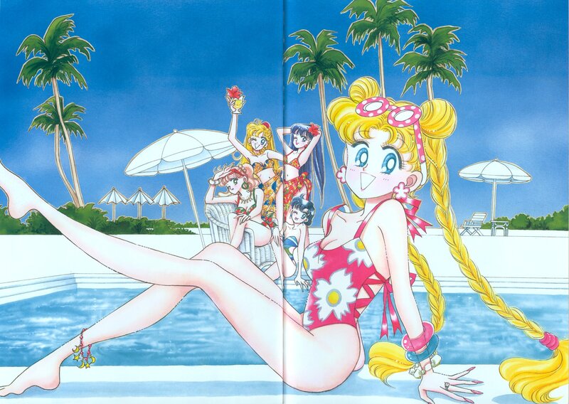 Anime Girls at Pool — Blue, Relaxed