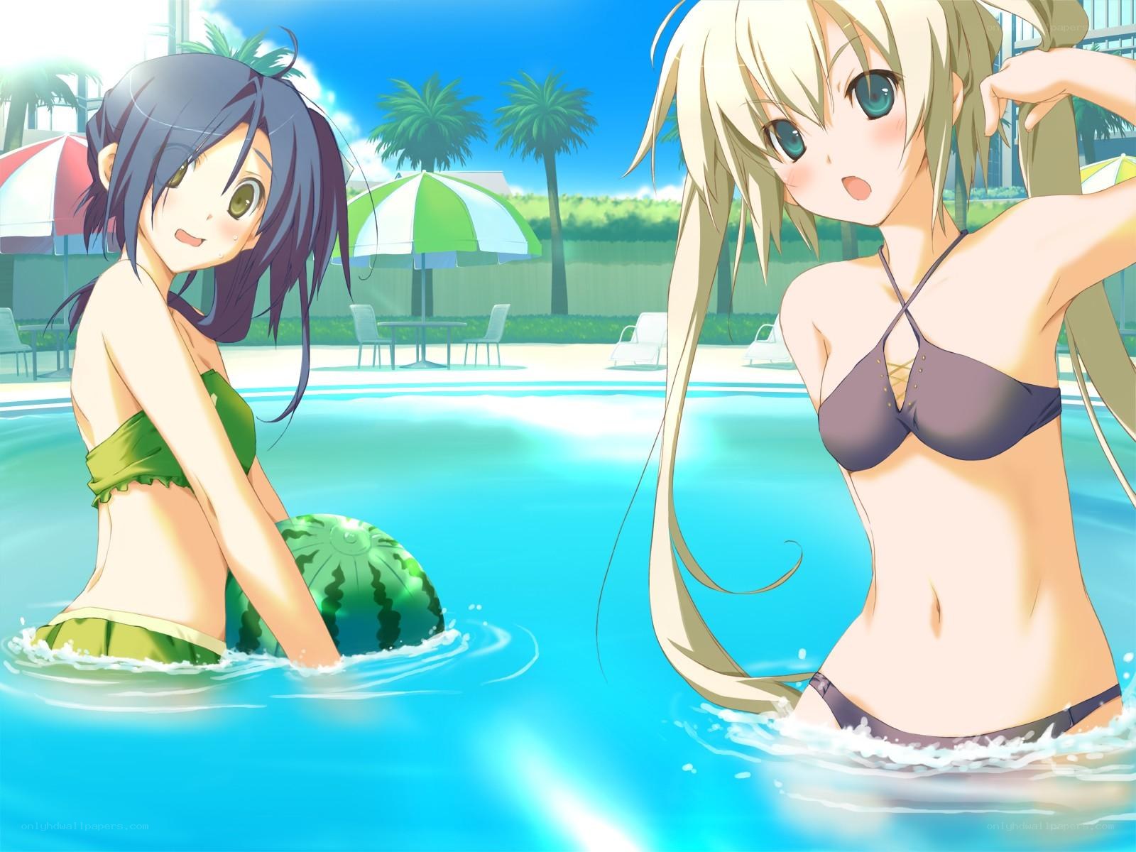 Anime girls at pool