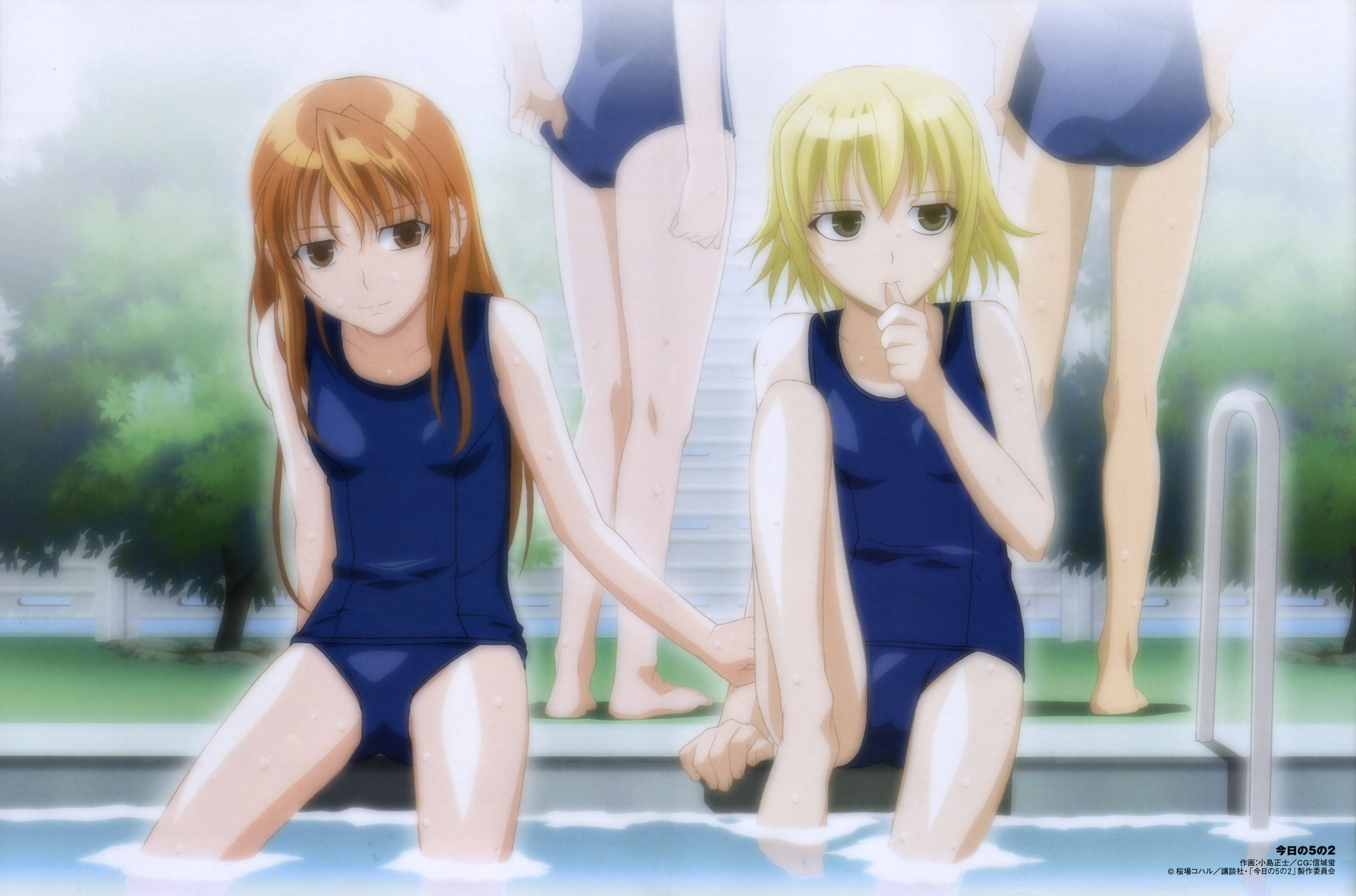 Anime girls at poolside