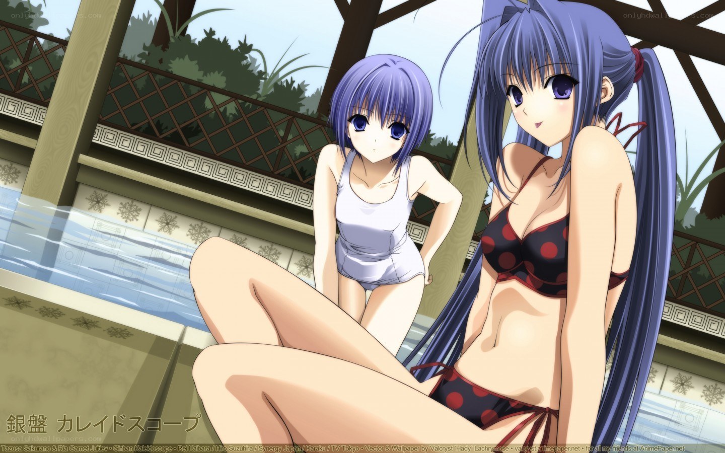 Anime girls at poolside