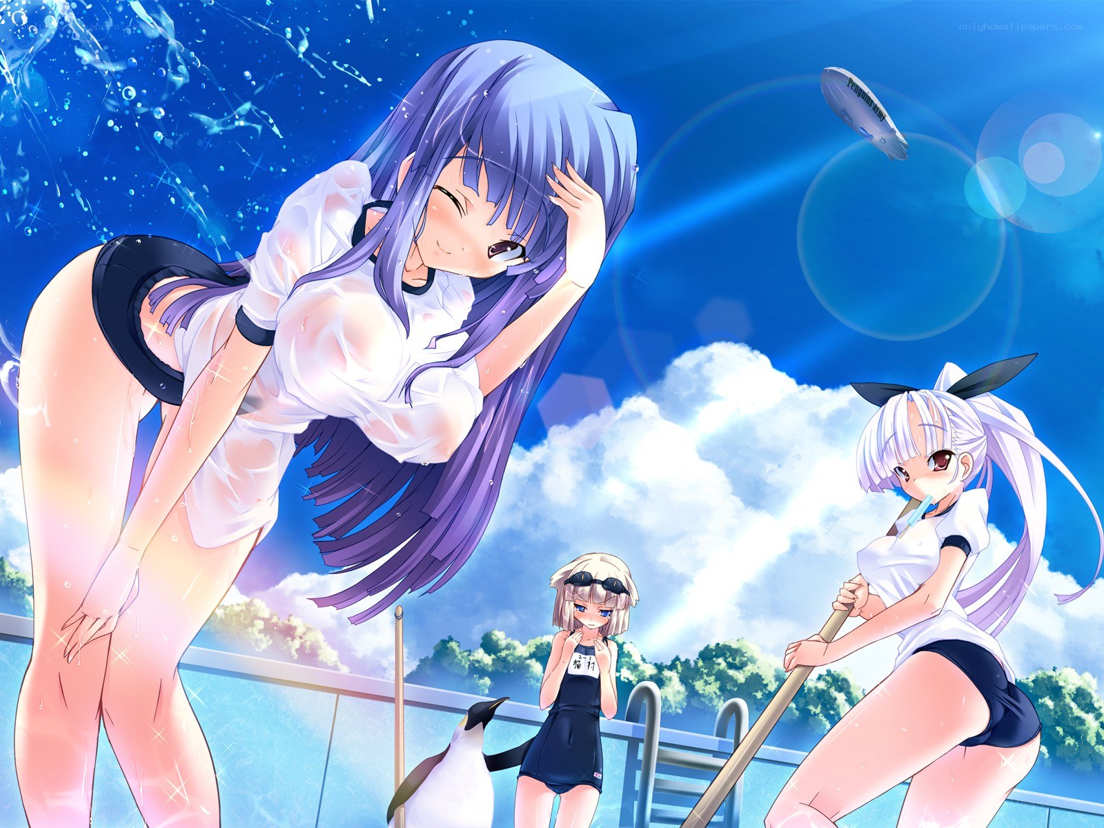 anime girls at poolside