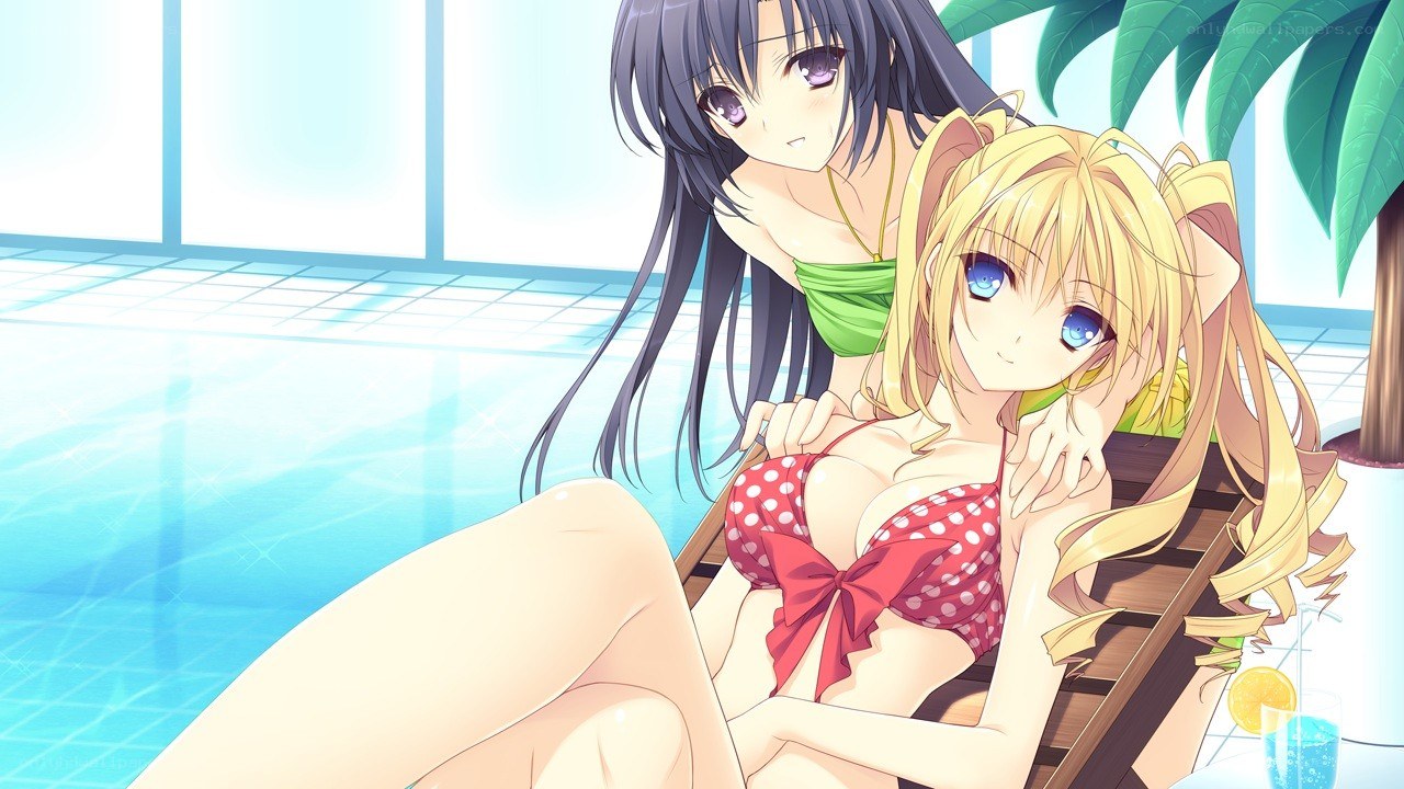 Anime girls at poolside