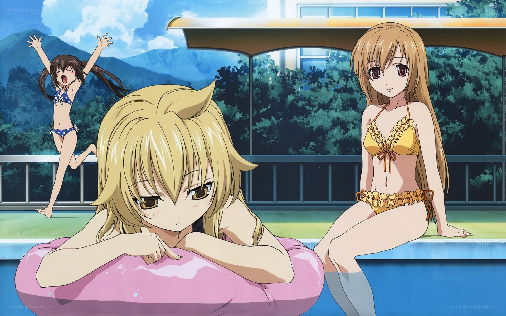 anime girls at poolside