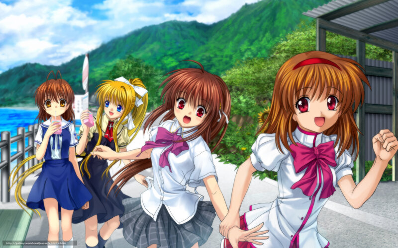 anime girls at seaside