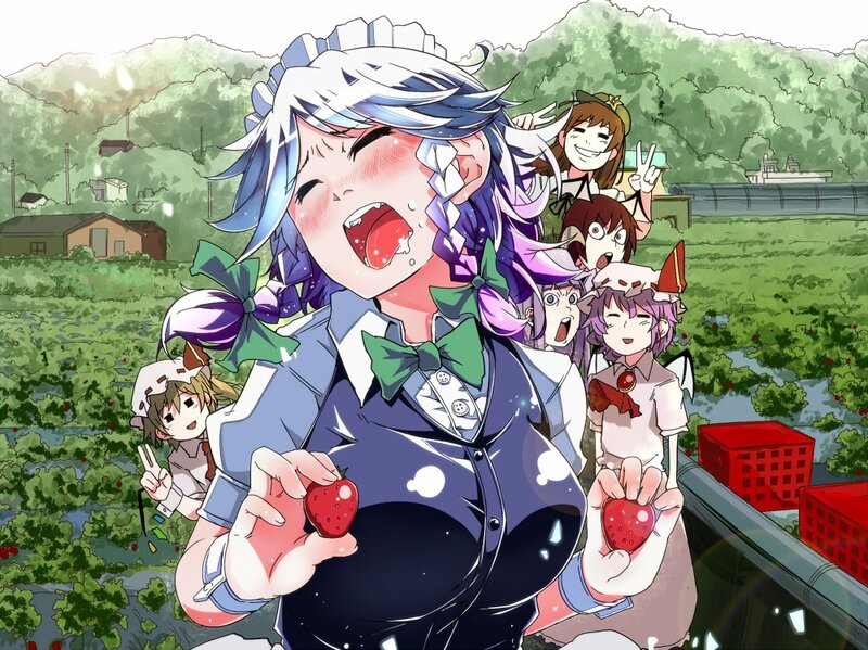 anime girls at strawberry farm