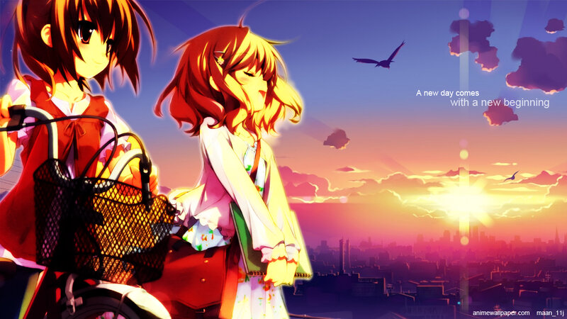 Anime girls at sunset