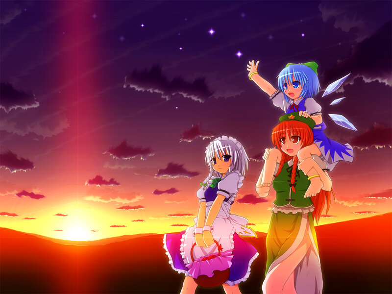 Anime girls at sunset