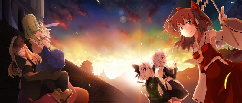 Anime girls at sunset