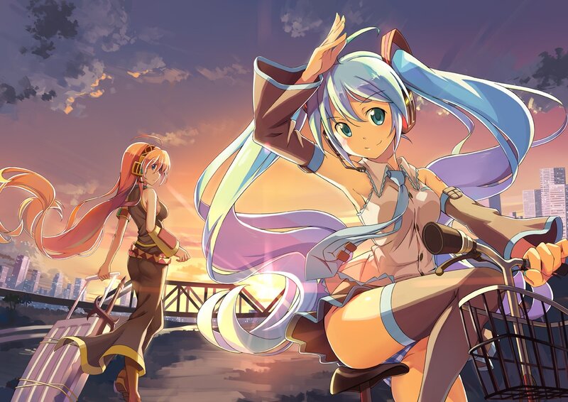 Anime girls at sunset
